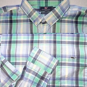 Vineyard Vines Green Blue Plaid Button-Down Shirt